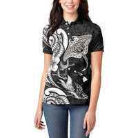 Hawaiian Manta Rays Women Polo Shirt Tribal Hibiscus Polynesian Tattoos Black Color LT03 - Polynesian Pride