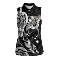 Hawaiian Manta Rays Women Sleeveless Polo Shirt Tribal Hibiscus Polynesian Tattoos Black Color LT03 Female Black - Polynesian Pride