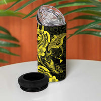 Hawaiian Manta Rays 4 in 1 Can Cooler Tumbler Tribal Hibiscus Polynesian Tattoos Yellow Color LT03 - Polynesian Pride