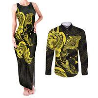 Hawaiian Manta Rays Couples Matching Tank Maxi Dress and Long Sleeve Button Shirt Tribal Hibiscus Polynesian Tattoos Yellow Color LT03 Yellow - Polynesian Pride