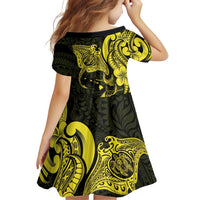Hawaiian Manta Rays Family Matching Off Shoulder Maxi Dress and Hawaiian Shirt Tribal Hibiscus Polynesian Tattoos Yellow Color LT03 - Polynesian Pride