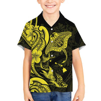 Hawaiian Manta Rays Family Matching Off Shoulder Short Dress and Hawaiian Shirt Tribal Hibiscus Polynesian Tattoos Yellow Color LT03 Son's Shirt Yellow - Polynesian Pride