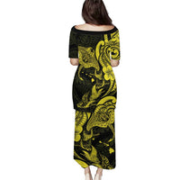 Hawaiian Manta Rays Family Matching Puletasi and Hawaiian Shirt Tribal Hibiscus Polynesian Tattoos Yellow Color LT03 - Polynesian Pride