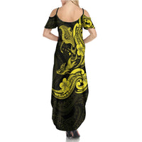 Hawaiian Manta Rays Family Matching Summer Maxi Dress and Hawaiian Shirt Tribal Hibiscus Polynesian Tattoos Yellow Color LT03 - Polynesian Pride
