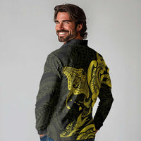Hawaiian Manta Rays Long Sleeve Polo Shirt Tribal Hibiscus Polynesian Tattoos Yellow Color LT03 - Polynesian Pride