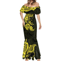Hawaiian Manta Rays Mermaid Dress Tribal Hibiscus Polynesian Tattoos Yellow Color LT03 - Polynesian Pride