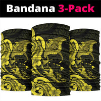Hawaiian Manta Rays Neck Gaiter Tribal Hibiscus Polynesian Tattoos Yellow Color - Polynesian Pride
