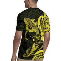 Hawaiian Manta Rays Rugby Jersey Tribal Hibiscus Polynesian Tattoos Yellow Color - Polynesian Pride