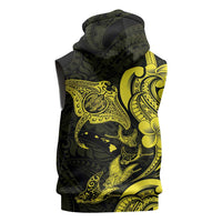 Hawaiian Manta Rays Sleeveless Hoodie Tribal Hibiscus Polynesian Tattoos Yellow Color LT03 - Polynesian Pride
