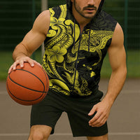 Hawaiian Manta Rays Sleeveless Zip Hoodie Tribal Hibiscus Polynesian Tattoos Yellow Color LT03 - Polynesian Pride