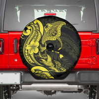 Hawaiian Manta Rays Spare Tire Cover Tribal Hibiscus Polynesian Tattoos Yellow Color LT03 - Polynesian Pride