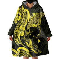 Hawaiian Manta Rays Wearable Blanket Hoodie Tribal Hibiscus Polynesian Tattoos Yellow Color LT03 - Polynesian Pride