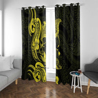 Hawaiian Manta Rays Window Curtain Tribal Hibiscus Polynesian Tattoos Yellow Color - Polynesian Pride