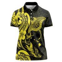 Hawaiian Manta Rays Women Polo Shirt Tribal Hibiscus Polynesian Tattoos Yellow Color LT03 Female Yellow - Polynesian Pride