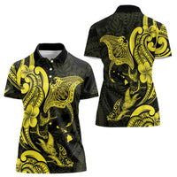 Hawaiian Manta Rays Women Polo Shirt Tribal Hibiscus Polynesian Tattoos Yellow Color LT03 - Polynesian Pride