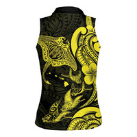 Hawaiian Manta Rays Women Sleeveless Polo Shirt Tribal Hibiscus Polynesian Tattoos Yellow Color LT03 - Polynesian Pride