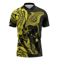 Hawaiian Manta Rays Zipper Polo Shirt Tribal Hibiscus Polynesian Tattoos Yellow Color LT03 Yellow - Polynesian Pride