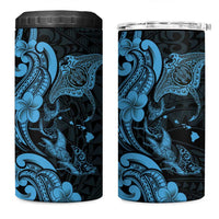 Hawaiian Manta Rays 4 in 1 Can Cooler Tumbler Tribal Hibiscus Polynesian Tattoos Blue Color LT03 One Size: 16 oz Blue - Polynesian Pride
