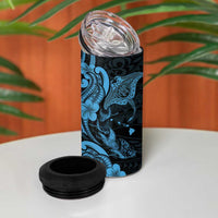 Hawaiian Manta Rays 4 in 1 Can Cooler Tumbler Tribal Hibiscus Polynesian Tattoos Blue Color LT03 - Polynesian Pride