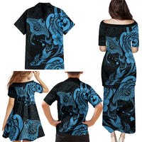 Hawaiian Manta Rays Family Matching Puletasi and Hawaiian Shirt Tribal Hibiscus Polynesian Tattoos Blue Color LT03 - Polynesian Pride