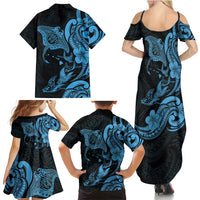 Hawaiian Manta Rays Family Matching Summer Maxi Dress and Hawaiian Shirt Tribal Hibiscus Polynesian Tattoos Blue Color LT03 - Polynesian Pride