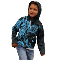 Hawaiian Manta Rays Kid Hoodie Tribal Hibiscus Polynesian Tattoos Blue Color - Polynesian Pride