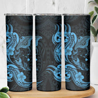 Hawaiian Manta Rays Skinny Tumbler Tribal Hibiscus Polynesian Tattoos Blue Color LT03 - Polynesian Pride