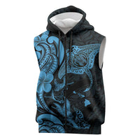 Hawaiian Manta Rays Sleeveless Zip Hoodie Tribal Hibiscus Polynesian Tattoos Blue Color LT03 Blue - Polynesian Pride