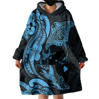 Hawaiian Manta Rays Wearable Blanket Hoodie Tribal Hibiscus Polynesian Tattoos Blue Color LT03 - Polynesian Pride