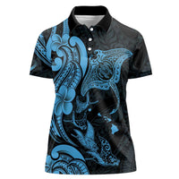 Hawaiian Manta Rays Women Polo Shirt Tribal Hibiscus Polynesian Tattoos Blue Color LT03 Female Blue - Polynesian Pride