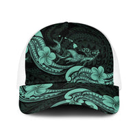 Hawaiian Manta Rays Baseball Net Cap Tribal Hibiscus Polynesian Tattoos Turquoise Color - Polynesian Pride