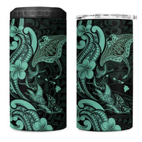Hawaiian Manta Rays 4 in 1 Can Cooler Tumbler Tribal Hibiscus Polynesian Tattoos Turquoise Color LT03 One Size: 16 oz Turquoise - Polynesian Pride