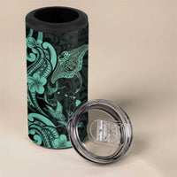 Hawaiian Manta Rays 4 in 1 Can Cooler Tumbler Tribal Hibiscus Polynesian Tattoos Turquoise Color LT03 - Polynesian Pride