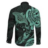 Hawaiian Manta Rays Family Matching Mermaid Dress and Hawaiian Shirt Tribal Hibiscus Polynesian Tattoos Turquoise Color LT03 - Polynesian Pride