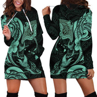 Hawaiian Manta Rays Hoodie Dress Tribal Hibiscus Polynesian Tattoos Turquoise Color LT03 - Polynesian Pride