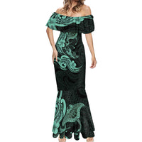 Hawaiian Manta Rays Mermaid Dress Tribal Hibiscus Polynesian Tattoos Turquoise Color LT03 - Polynesian Pride