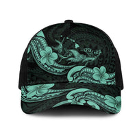 Hawaiian Manta Rays Mesh Trucker Cap Tribal Hibiscus Polynesian Tattoos Turquoise Color - Polynesian Pride