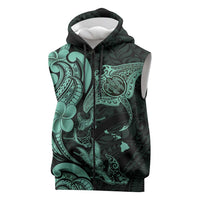 Hawaiian Manta Rays Sleeveless Zip Hoodie Tribal Hibiscus Polynesian Tattoos Turquoise Color LT03 Turquoise - Polynesian Pride