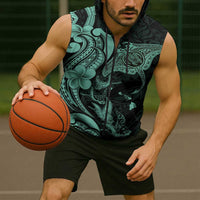 Hawaiian Manta Rays Sleeveless Zip Hoodie Tribal Hibiscus Polynesian Tattoos Turquoise Color LT03 - Polynesian Pride
