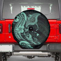 Hawaiian Manta Rays Spare Tire Cover Tribal Hibiscus Polynesian Tattoos Turquoise Color LT03 - Polynesian Pride
