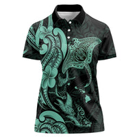 Hawaiian Manta Rays Women Polo Shirt Tribal Hibiscus Polynesian Tattoos Turquoise Color LT03 Female Turquoise - Polynesian Pride