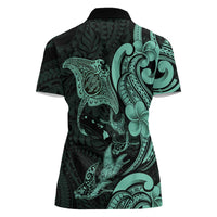 Hawaiian Manta Rays Women Polo Shirt Tribal Hibiscus Polynesian Tattoos Turquoise Color LT03 - Polynesian Pride