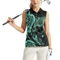 Hawaiian Manta Rays Women Sleeveless Polo Shirt Tribal Hibiscus Polynesian Tattoos Turquoise Color LT03 - Polynesian Pride