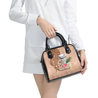 Guam Seal and Latte Stone With Ethnic Tapa Pattern Shoulder Handbag Peach Fuzz Color LT03 - Polynesian Pride