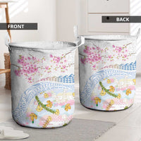Hawaiian and Japanese Culture Together Laundry Basket Tribal Motifs with Lei and Japanese Sakura Pattern LT03 - Polynesian Pride