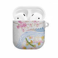 Hawaiian and Japanese Culture Together AirPods Case Tribal Motifs with Lei and Japanese Sakura Pattern LT03 White - Polynesian Pride