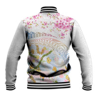 Hawaiian and Japanese Culture Together Baseball Jacket Tribal Motifs with Lei and Japanese Sakura Pattern LT03 - Polynesian Pride