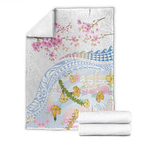 Hawaiian and Japanese Culture Together Blanket Tribal Motifs with Lei and Japanese Sakura Pattern LT03 - Polynesian Pride