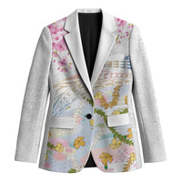 Hawaiian and Japanese Culture Together Blazer Tribal Motifs with Lei and Japanese Sakura Pattern LT03 Unisex White - Polynesian Pride
