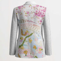 Hawaiian and Japanese Culture Together Blazer Tribal Motifs with Lei and Japanese Sakura Pattern LT03 - Polynesian Pride